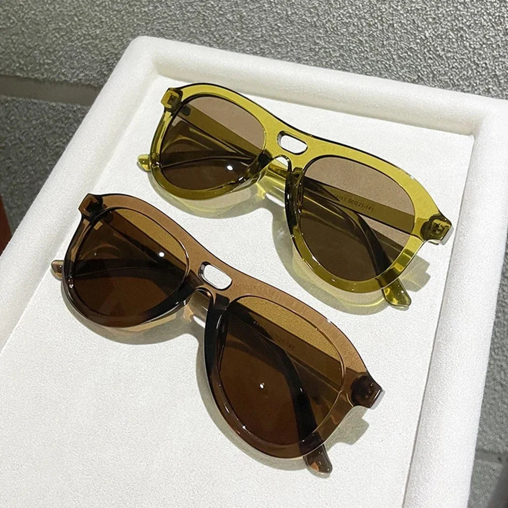 JNPCXI Vintage Double Bridges Pilot Men Sunglasses Fashion Shades UV400 Women Tea Sun Glasses