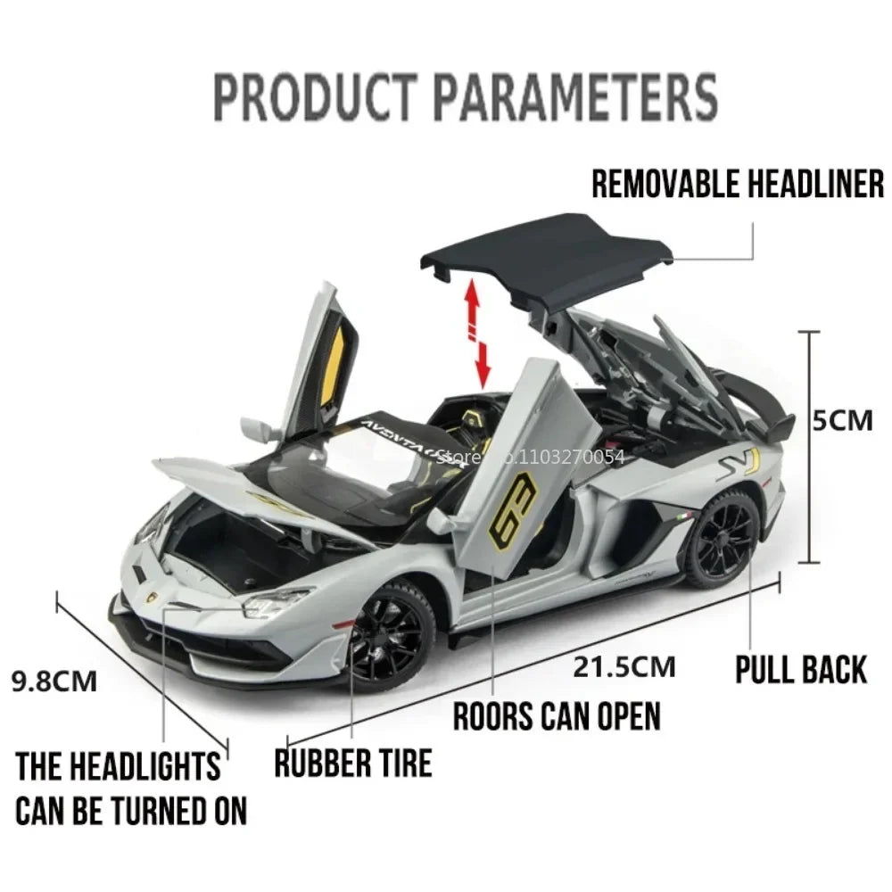 1/24 AVENTEDOR SVJ63 Countach Sports Car Alloy Model Toys Diecasts & Toy Vehicles Sound and Light Collection for Kids Boys Gifts