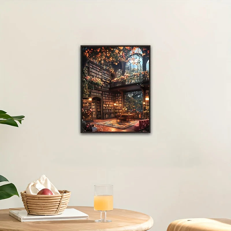 1000pcs Mini Puzzle Featuring Forest Library Art, Measuring 14.96X10.24inch, Decor for Those Who Love Books And Nature.