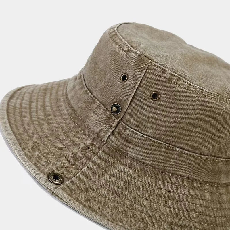 Men Big Eaved Washed Bucket Hats Fishermen Caps Outdoor Casual Cap Sunscreen Hat