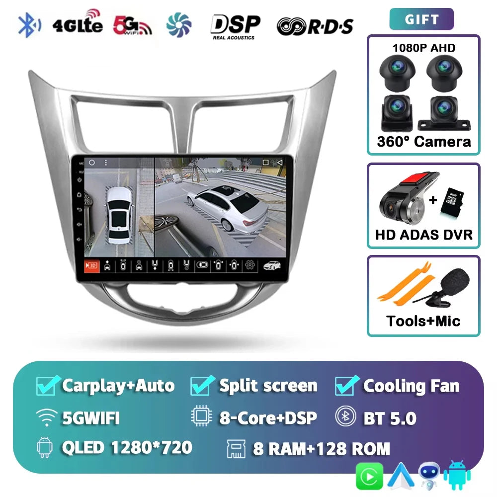 For Hyundai Solaris 1 2010 - 2016 Android 15 2K QLED Car Radio Multimedia Video Player GPS stereo CarPlay Head Unit 4G WIFI