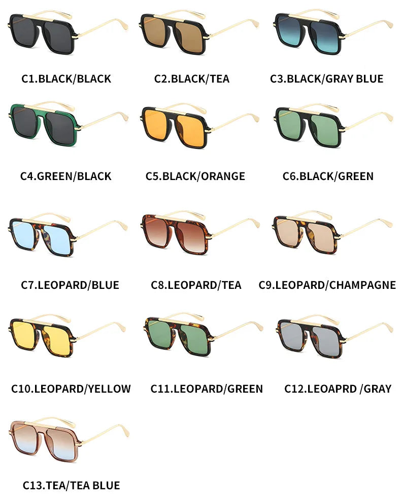 JNPCXI New Square Women Sunglasses Fashion Shades UV400 Retro Trending Leopard Green Gradient Men Sun Glasses