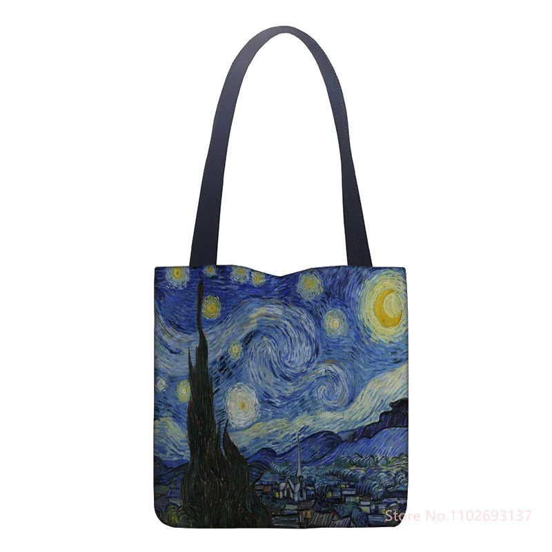 Van Gogh Oil Painting Tote Bag, Retro Art Fashion Travel Portable Women Shop Bag