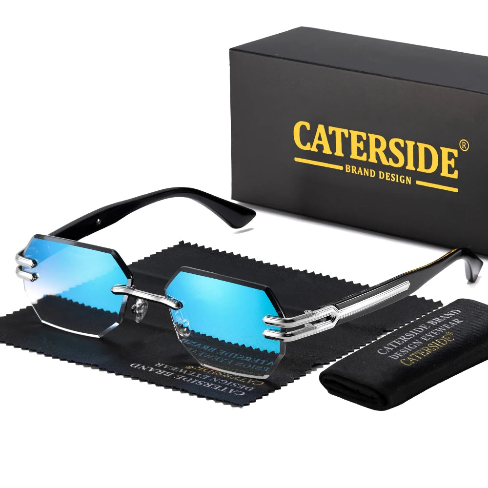 CATERSIDE New Men's Frameless Sunglasses Fashion Polygonal Gradient Mirror Lenses Metal Frame Women's Party Outdoor Sun Glasses