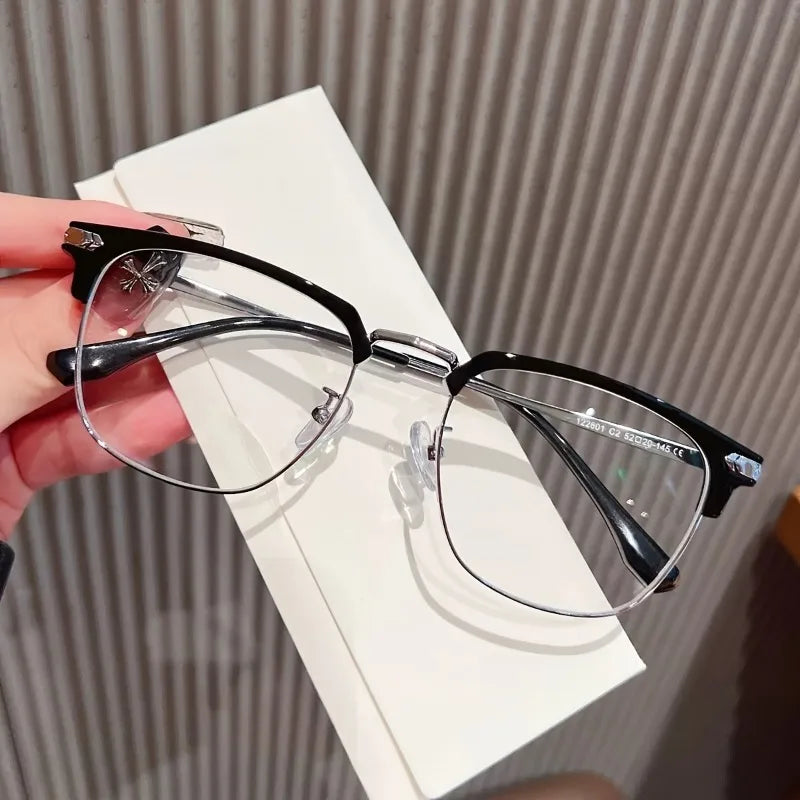 Trendy Square Anti-Blue Light Glasses for Women Half-Rim Design, Perfect for Screen Use While Driving