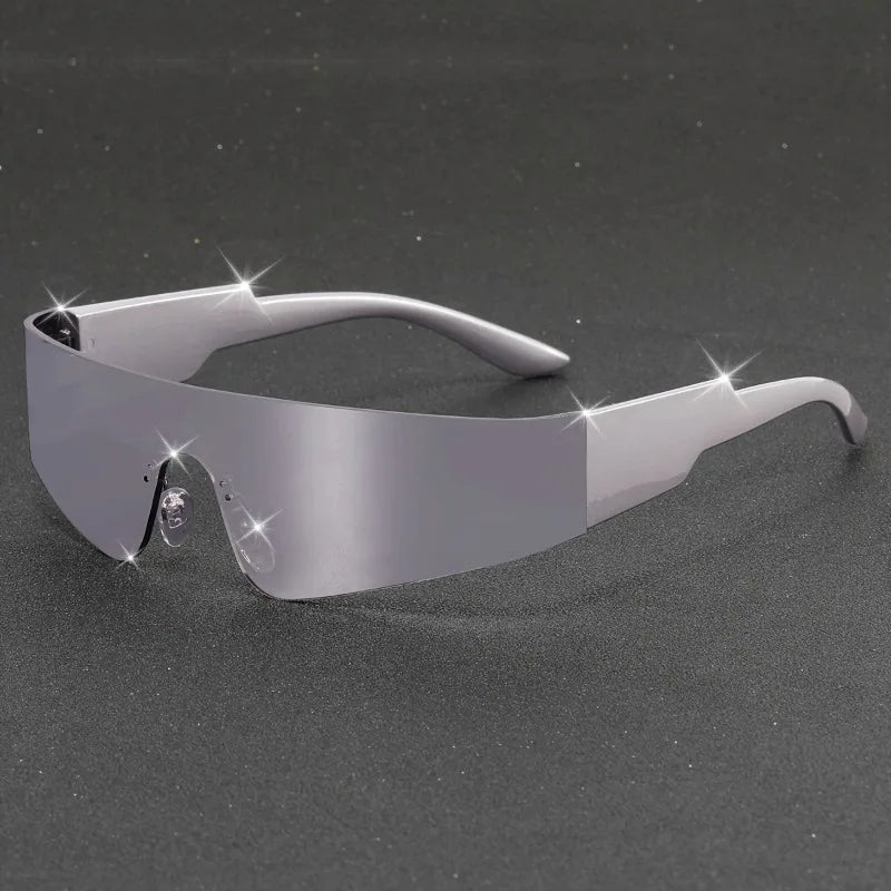 1 pair of women's fashionable flat top glasses - futuristic mirror shield fashion glasses suitable for parties, music festivals