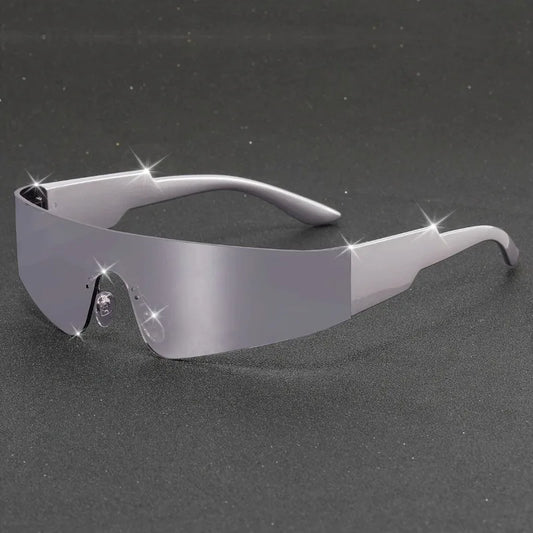 1 pair of women's fashionable flat top glasses - futuristic mirror shield fashion glasses suitable for parties, music festivals