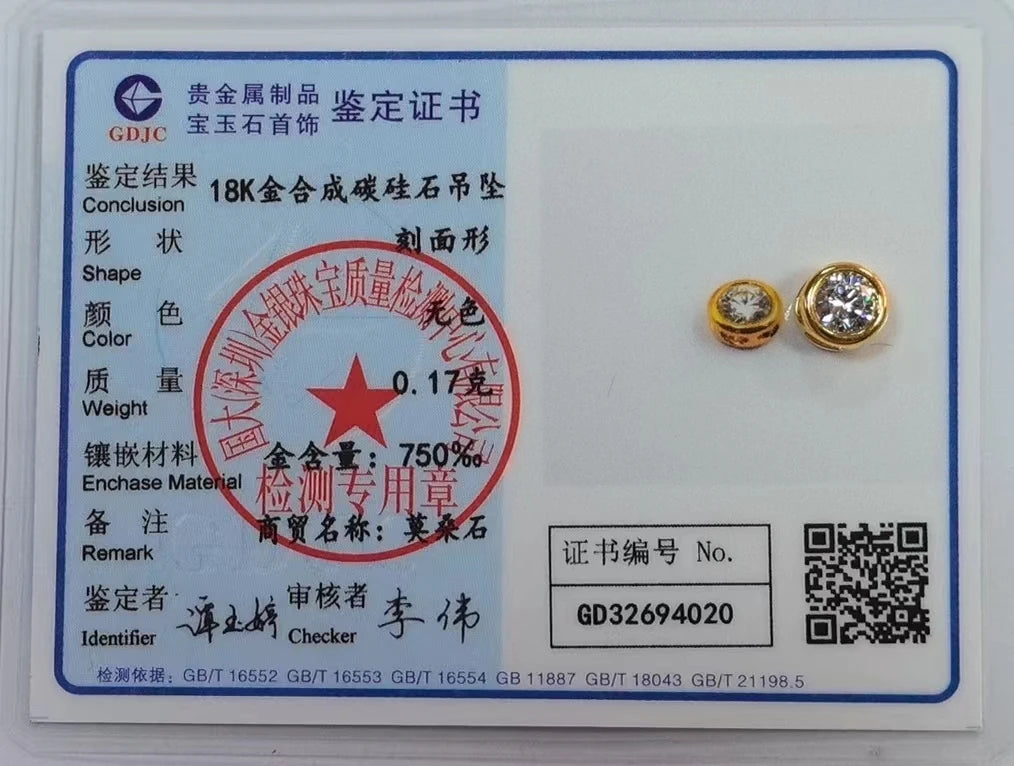 100% Real 18k Gold Necklace with Moissanite 0.5ct D Color VVS1 Certificated