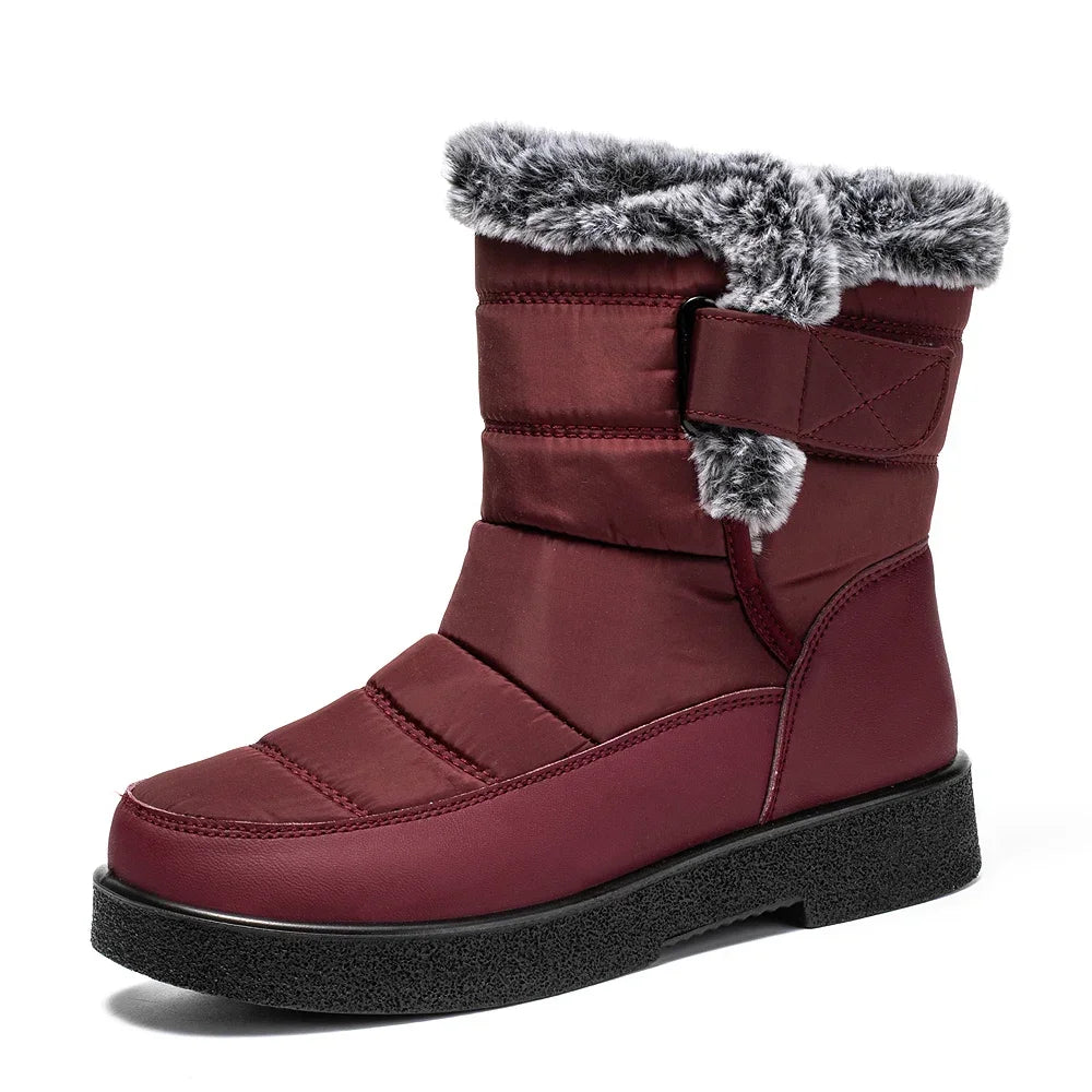 Waterproof Faux Fur Snow Boots for Women Winter Fleece Lining Warm Ankle Boots Woman Soft Sole Non Slip Short Booties Female 44