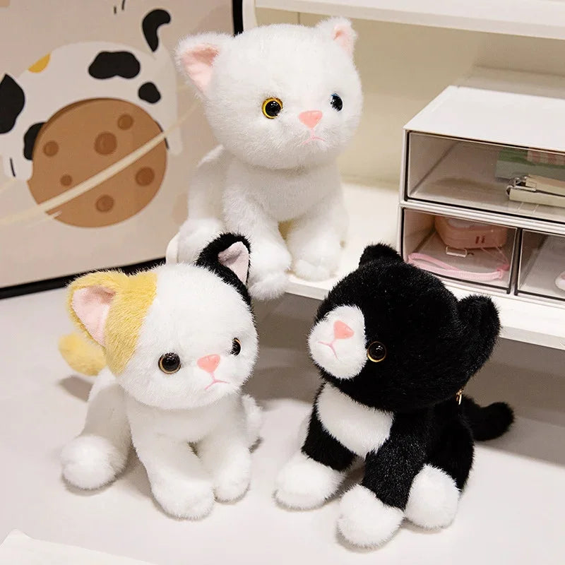15cm Cute Simulated Sitting Cat Pendant Doll Plush Toy Stuffed Soft Animal White Black Kitten Keychain Doll Kids Birthday Gift