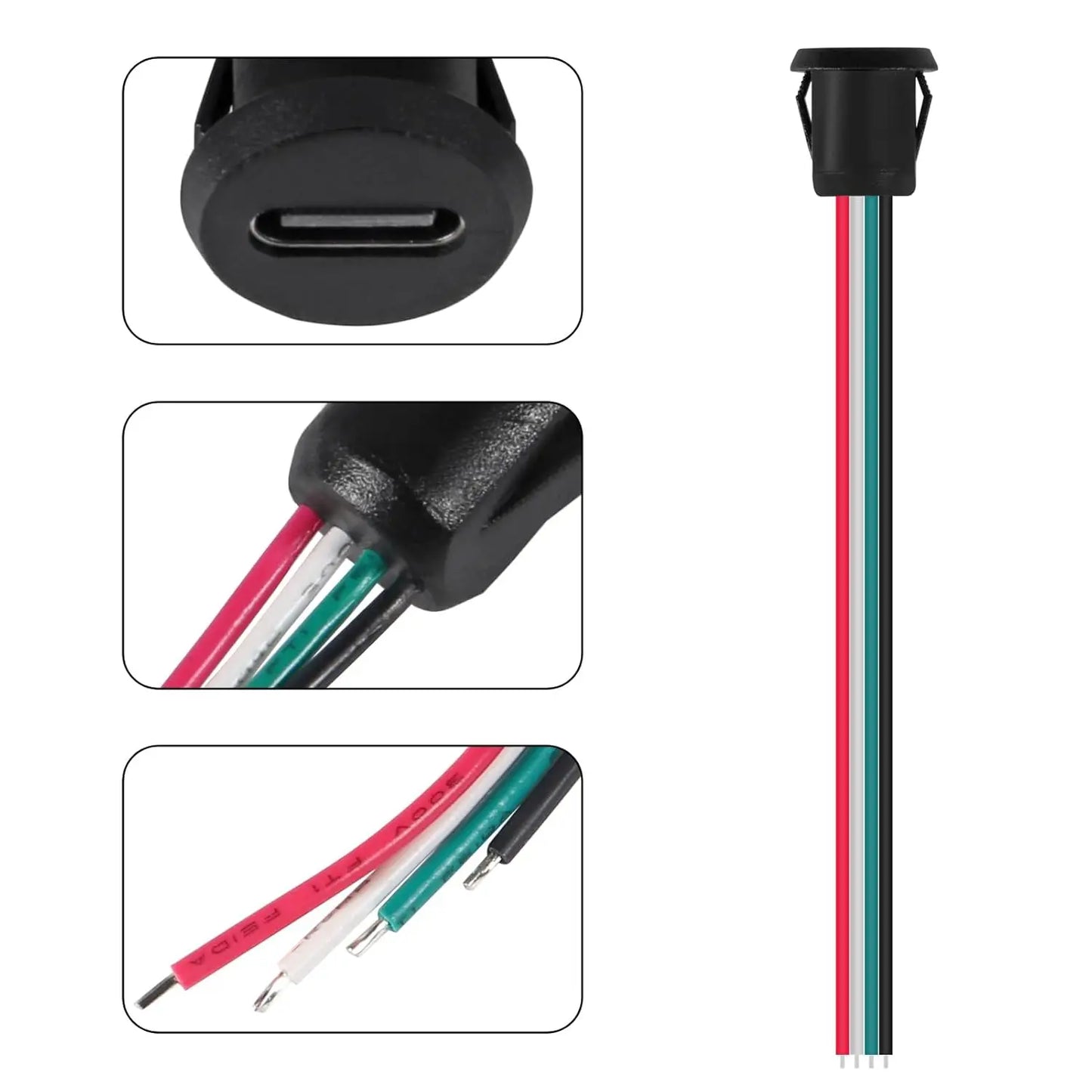 8pcs Type-C Female Chassis 4P Direct Crimp USB Female Chassis C Connector Jack Female Charging Port Waterproof with Card Buckle