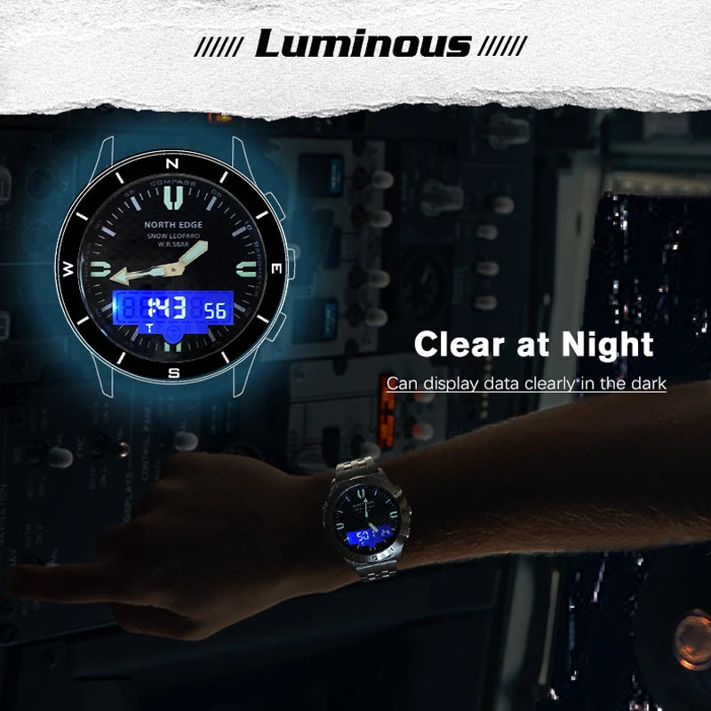 NORTH EDGE Men's Digital Watch Waterproof Altimeter Barometer Compass Smartwatch