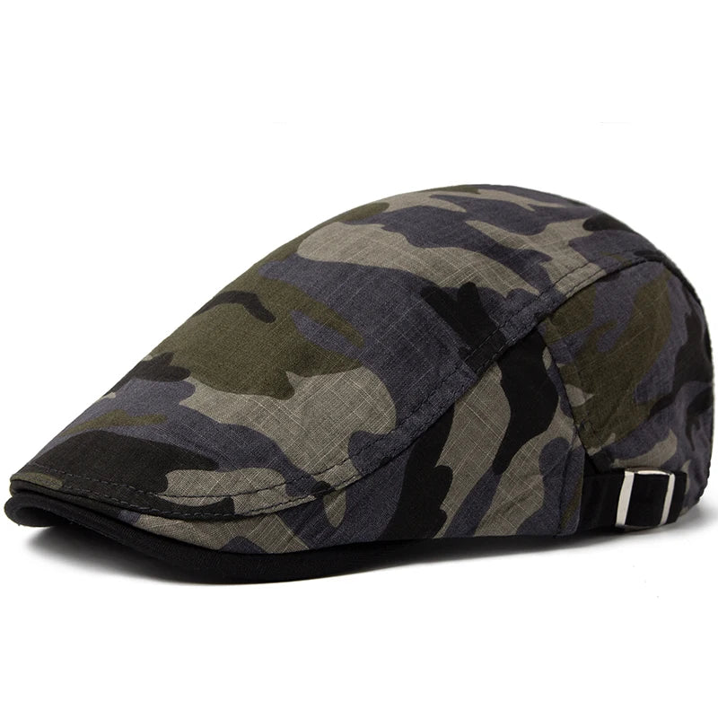 CNTANG Men Camouflage Beret Summer Cotton Linen Sun Cap Thin Breathable Visor Flat Hats Casual Forward Berets Hat Adjustable