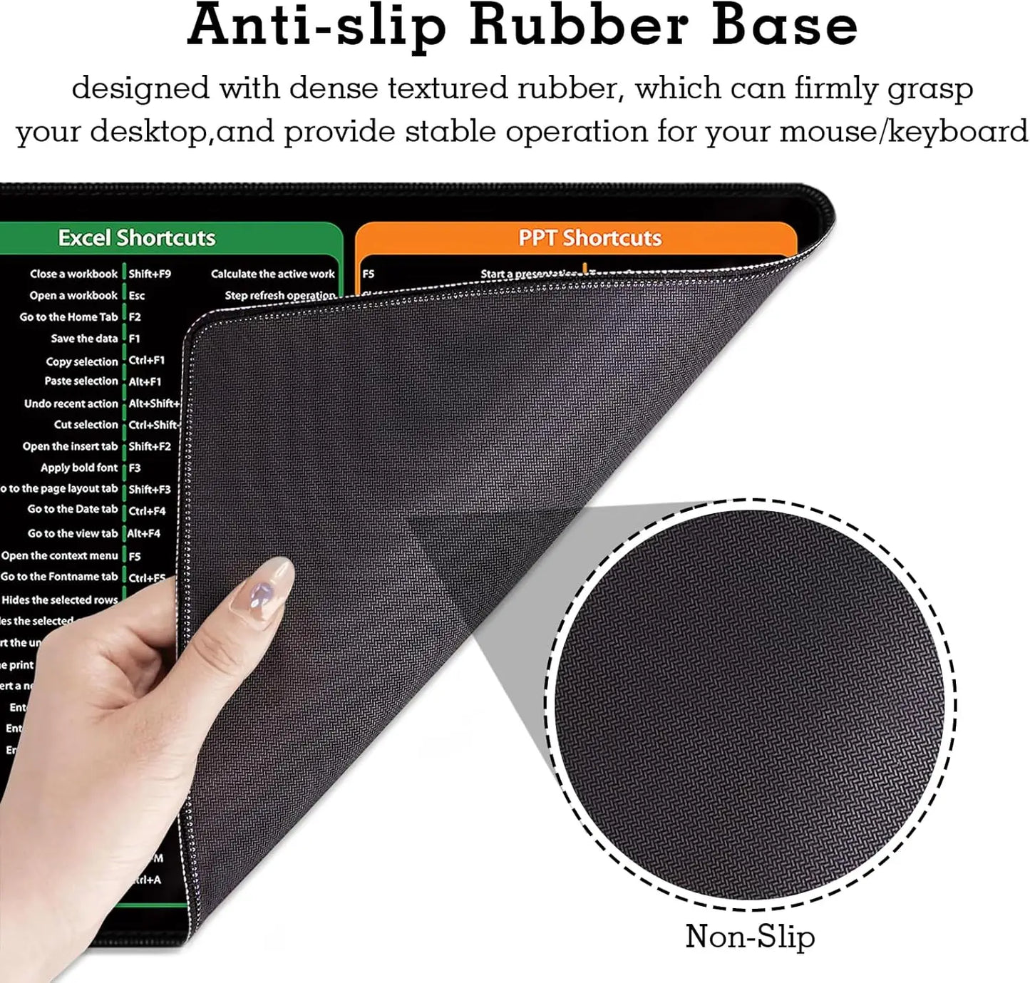 Excel/Word/Windows/PPT Cheat Sheet Mouse pad, Extra Large Office Desk Accessory, Non-Slip Desk Mousepad for Computer Desk Mat