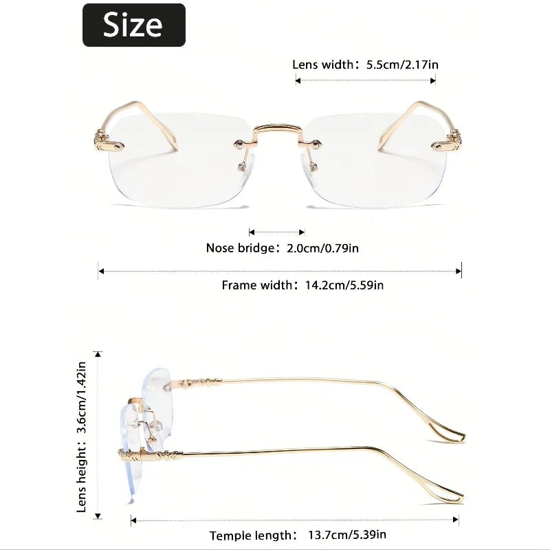 2PCS Transparent Rimless Eyeglasses Women Blue Light Blocking Glasses Designer Retro Shade Eyewear UV400 Silver Computer Glasses