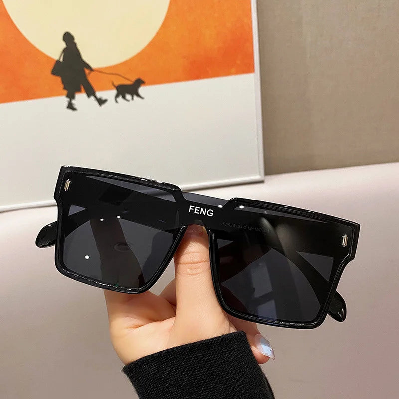 Fashion Retro Disco Jumping Square Stylish Black Frame Sunglasses Decoration Trendy Men's Street Shot Shape Sunglasses