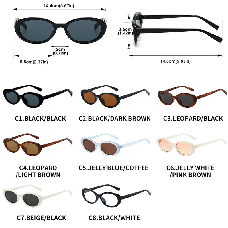 JNPCXI Fashion Small Oval Women Luxury Sunglasses Retro Rivets Men Leopard Tea Shades UV400 Punk Sun Glasses