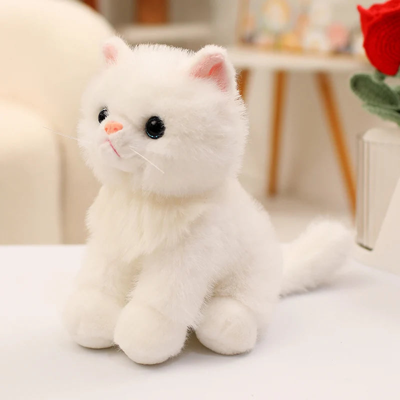 Cute Simulated Sitting Cat Pendant Doll Plush Toy Stuffed Soft Animal White Black Kitten Keychain Doll  Birthday Gift