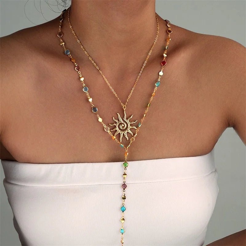 New Elegant Cute Bow Pendant Necklace Set for Women Classic Simple Design Flower Multi-layer Necklaces Daily Party Jewelry Gift