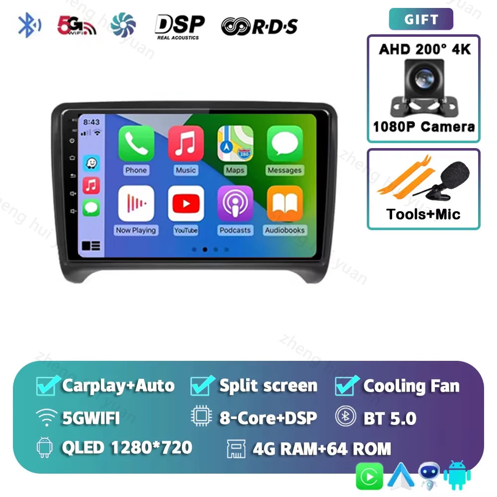 Android 15 WIFI+4G Carplay Car Radio GPS For Audi TT MK2 8J 2006 2007 2008 2009 2010 2011 2012 Car Stereo Multimedia Player DSP