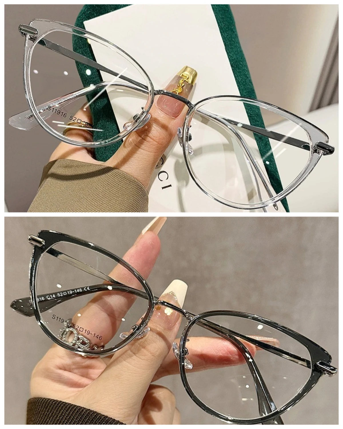 2PCS Cat Eye Frame Glasses Women Anti Blue Light  Glasses Retro Optical Glasses