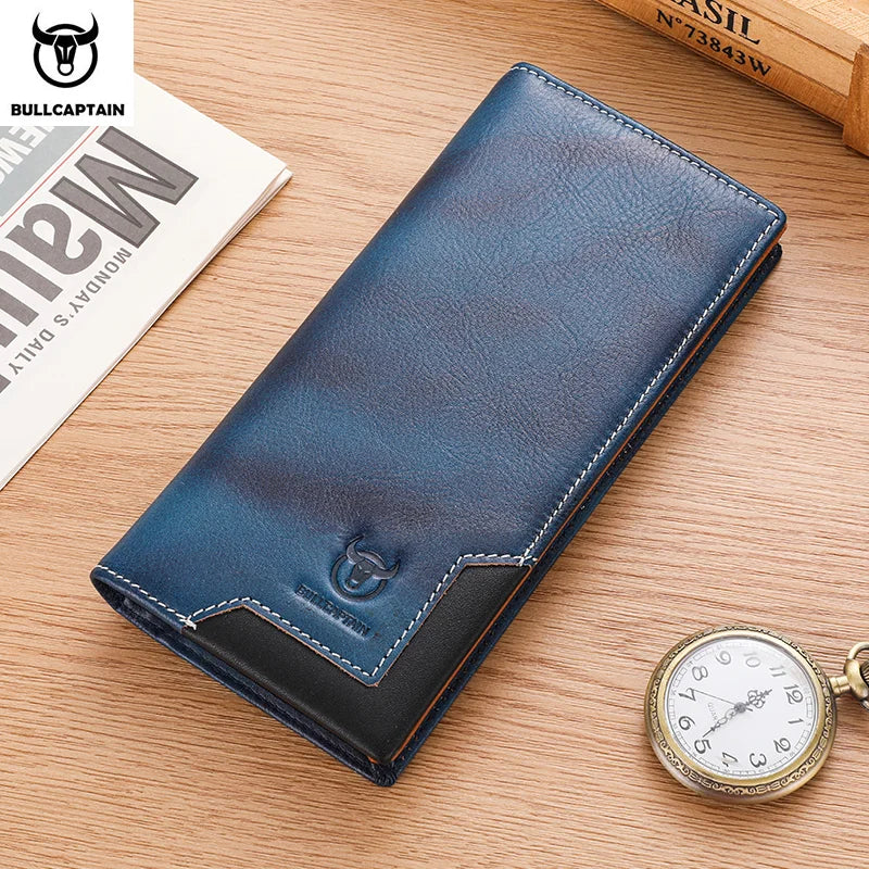 BULLCAPTAIN Genuine Leather Men's Long Handbag RFID Function Credit Card Holder Card Bag Leather Currency Multifunctional Wallet
