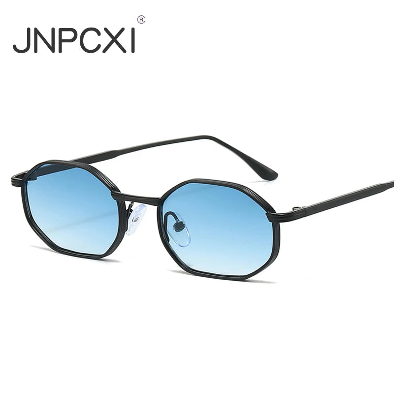 JNPCXI New Fashion Polygon Metal Square Sunglasses Women Retro Blue Green Gradient Shades UV400 Men Sun Glasses