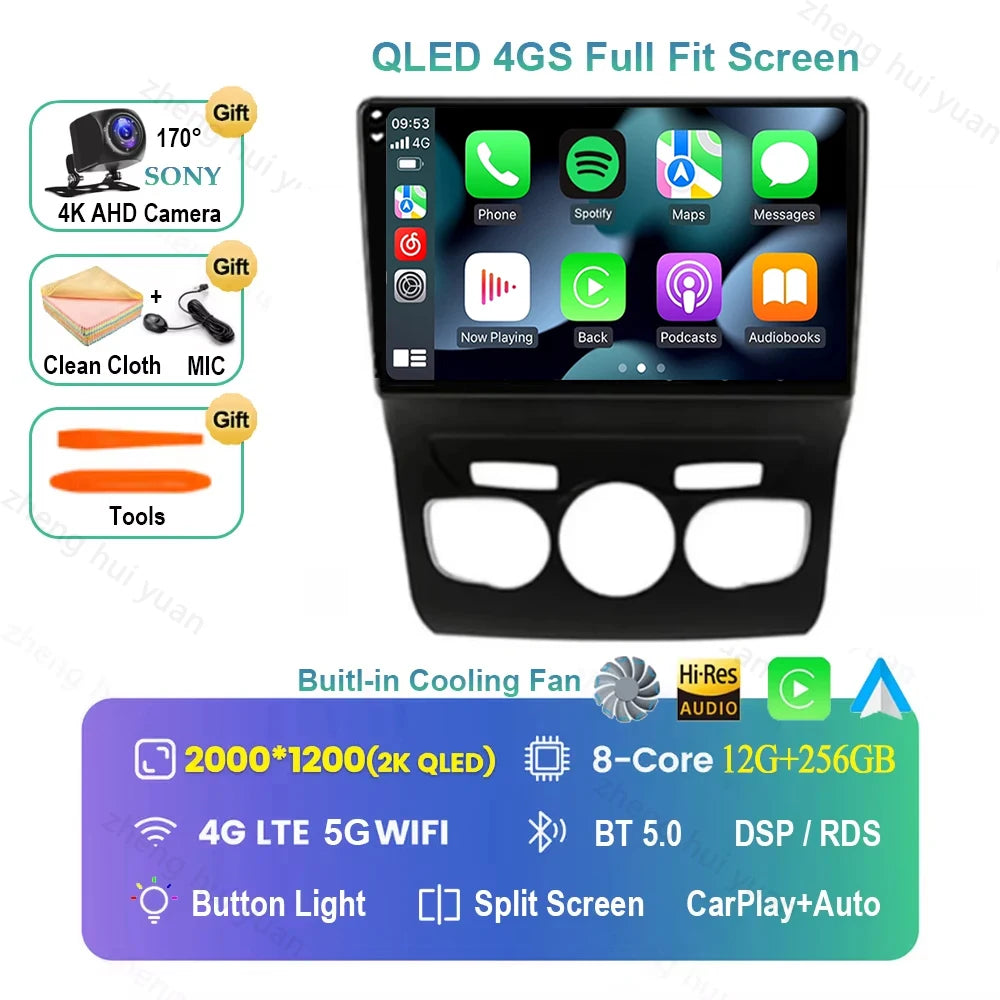 For Citroen C4 C4L DS4 2013 2014 2015 - 2017 Android 16 GPS WIFI 4G Carplay&Auto Car Radio Navigation QLED Multimedia Stereo Pla