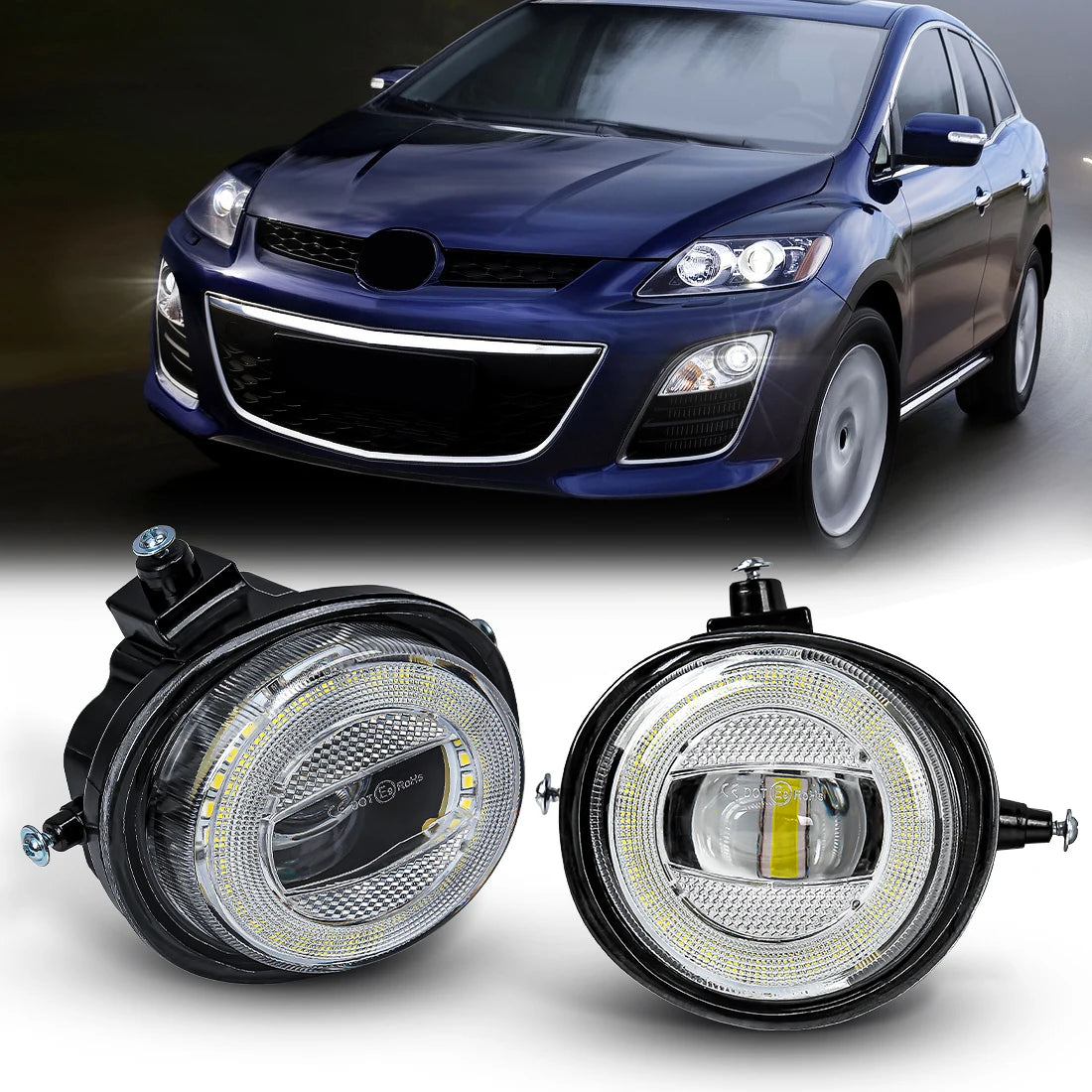 2PCs LED Angel Eyes Fog Lamps For Mazda RX-8 CX-5 CX-7 CX-8 CX-9 MX-5 2 3 6 2004-2017 Daytime Running Lights White Headlight 12V