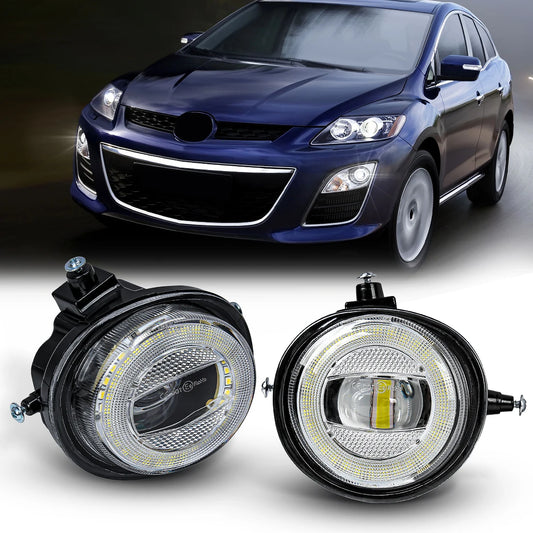 2PCs LED Angel Eyes Fog Lamps For Mazda RX-8 CX-5 CX-7 CX-8 CX-9 MX-5 2 3 6 2004-2017 Daytime Running Lights White Headlight 12V