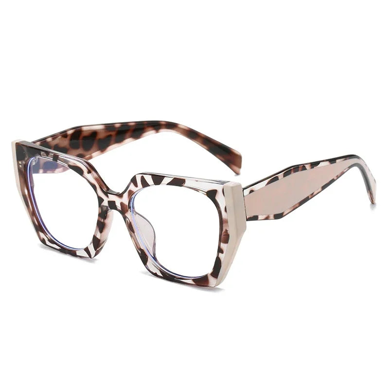 JNPCXI Retro Polygon Cat Eye Green Glasses Frame Women Fashion Double Color Clear Anti-Blue Light Eyewear Men Optical Frame