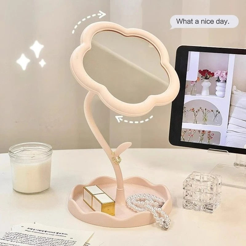 Desktop Sunflower Shape Vanity Mirror: Cute Detachable Jewelry Holder Makeup Mirror for Girls, High-Definition Touch-Up