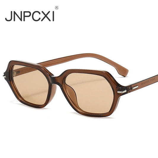 JNPCXI New Fashion Women Retro Leopard Frame Sunglasses Vintage Rivet Hexagon Design Square Sun Glasses Men UV Gafas De Sol