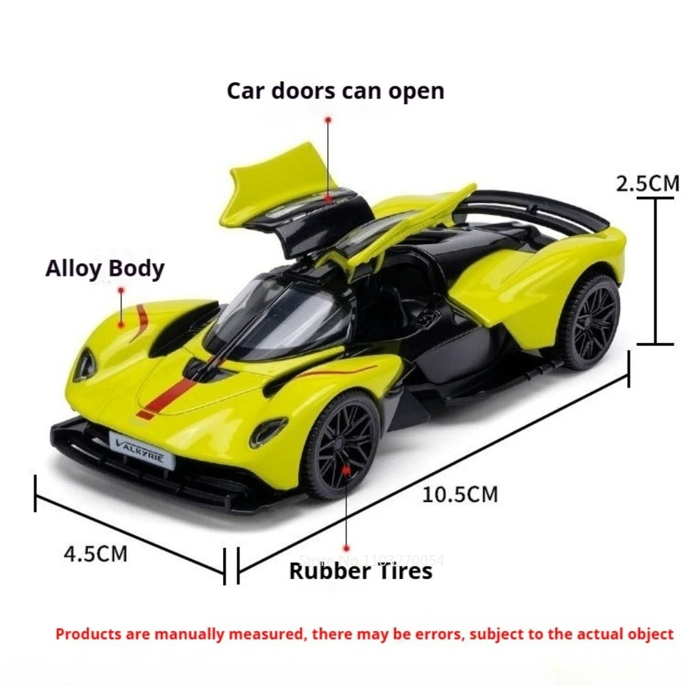 1:43 Scale Valkyrie V12 Miniature Model Alloy Diecast Car Toys Rubbre Tires Doors Opened Metal Body Vehice Gift with Acrylic Box