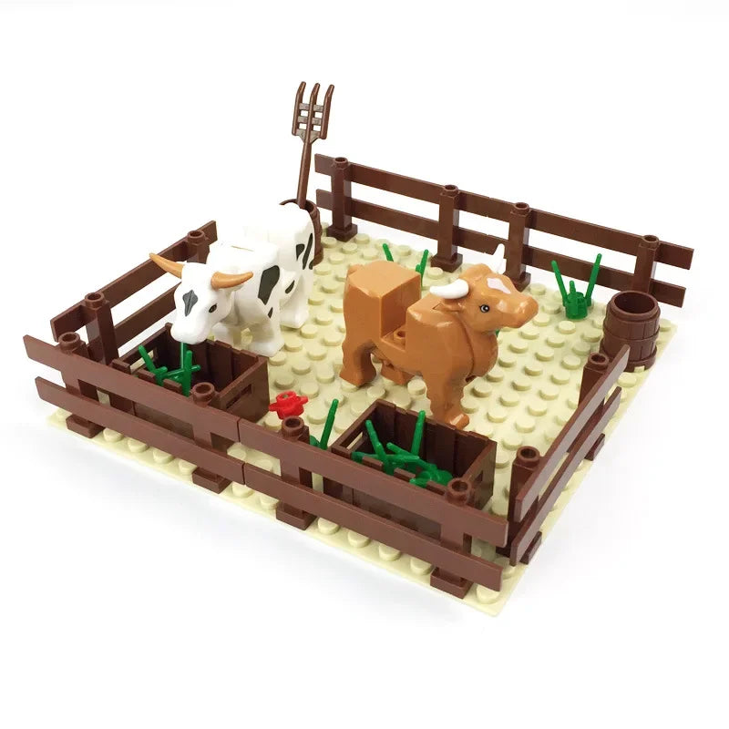 DIY Farm Building Blocks Set Cattle Pen Pig Shed Chicken Horse Panda MOC Scene