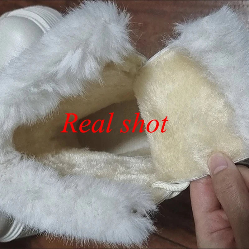 Plus Size 42 Chunky Platform Women's Winter Boots Lace Up Warm Thicken Plush Ankle Boots for Women Thick Sole Fur Botas Mujer