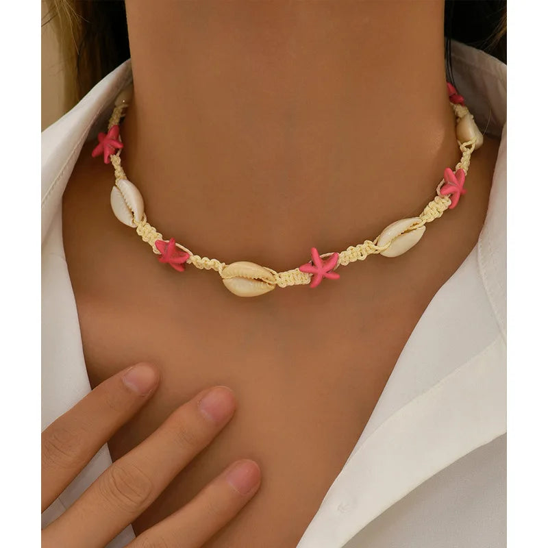 New Simple Shell Necklace Bohemia Starfish Seashell Cowrie Choker Necklace for Women Rope Chain Collar Summer Beach Jewelry Gift