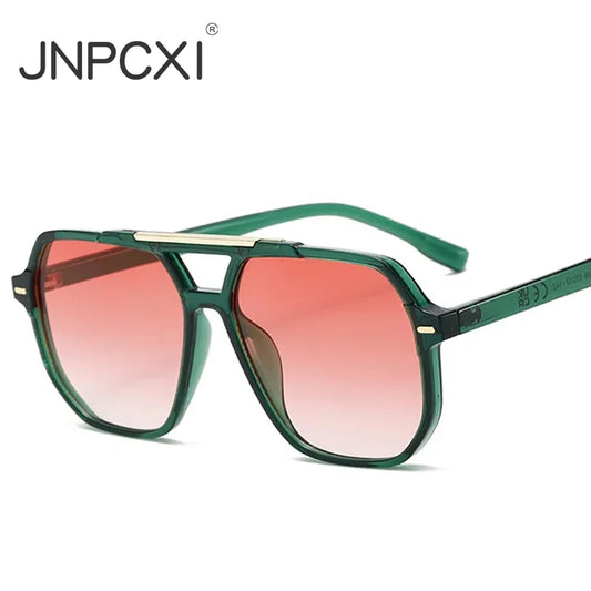 JNPCXI New Retro Double Bridges Square Women Sunglasses Fashion Green Pink Gradient Shades UV400 Men Rivets Sun Glasses