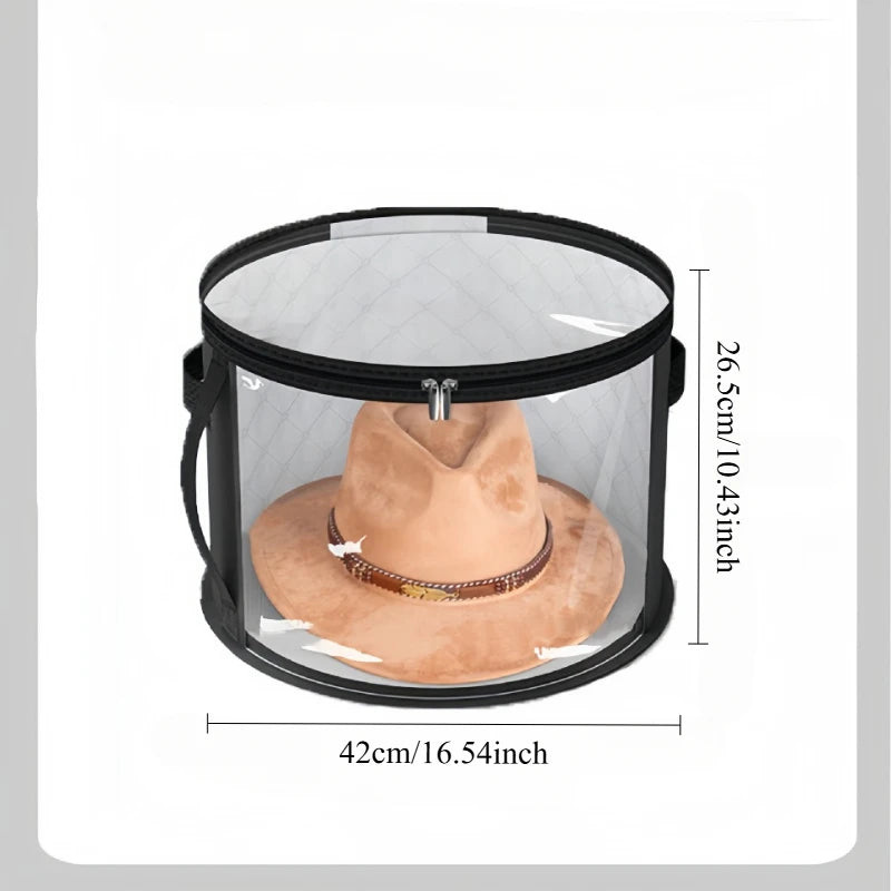Hat Storage Bucket, Clothing Hat Travel Organizer, Foldable Round Brim Hat Storage Bag with Handle and Clear Window
