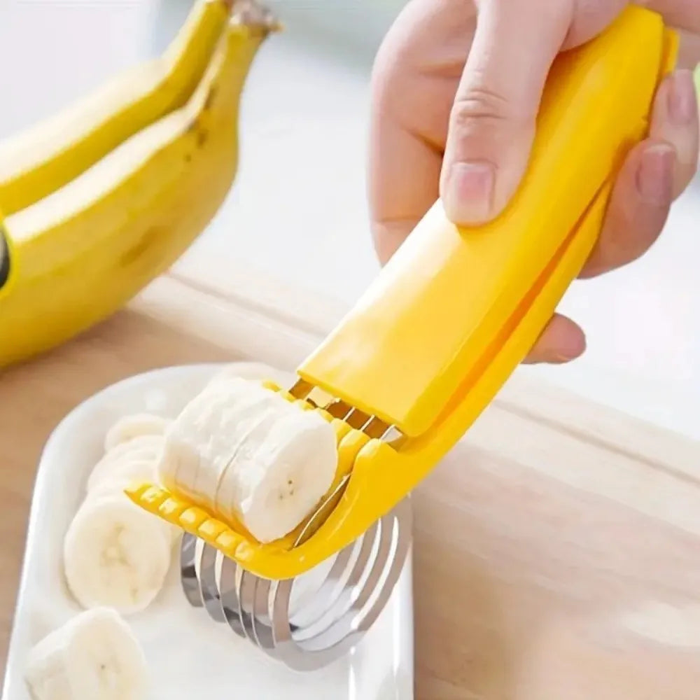 Stainless Steel Hot Dog & Banana Slicer - Multi-Fruit Cutter with Yellow Handle,Kitchen Gadget for Even Sausage and Fruit Slices