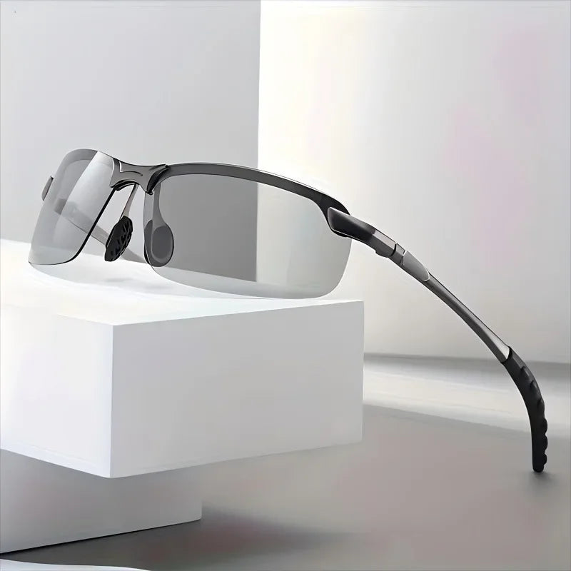 Men's Classic Polarized Fashion Glasses with Stainless Steel Frame - Photochromic Golf, Hiking, Travel, and Fishing Lenses