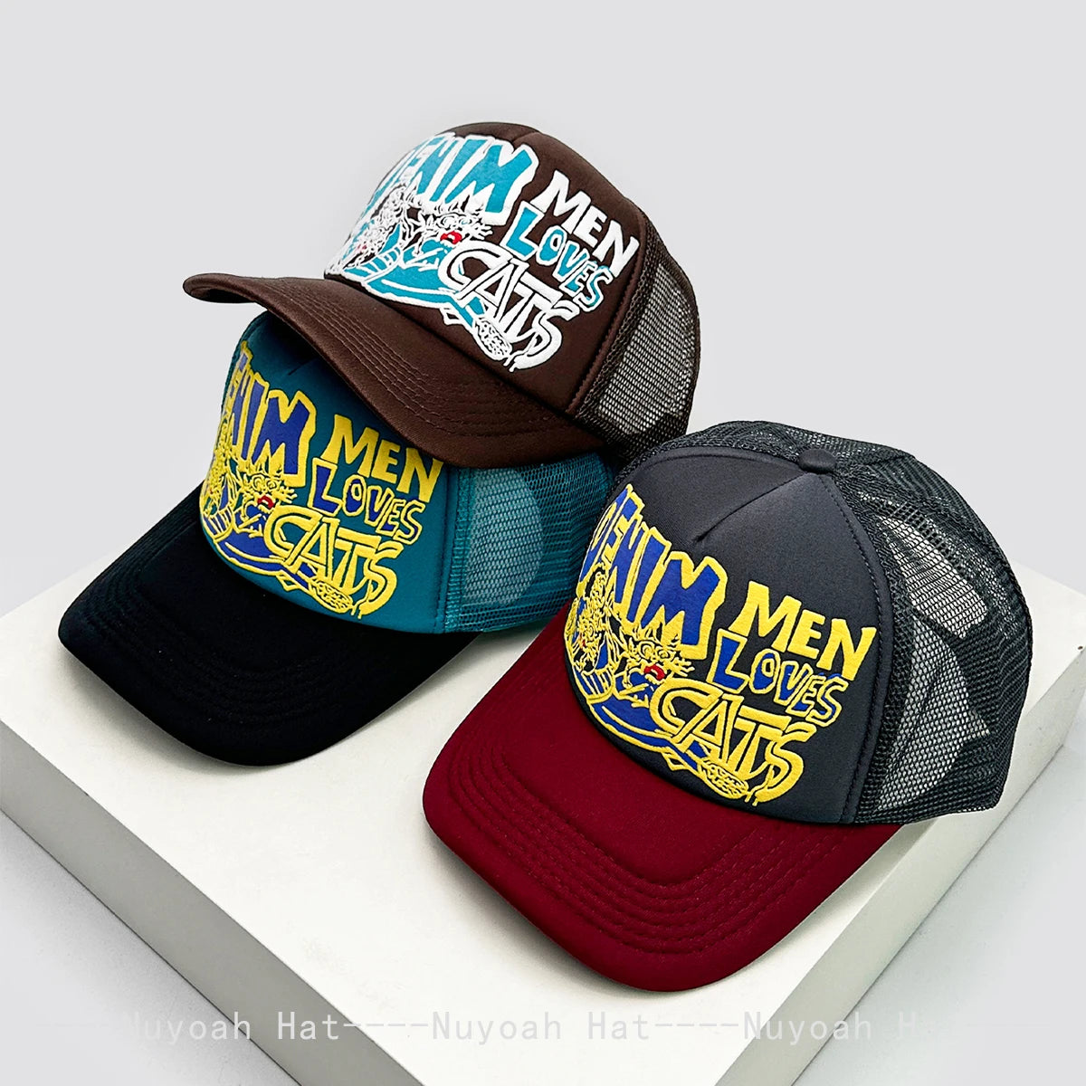New Unisex 3D Printed Colored Letter Personal Baseball Hats Sunshade Hip Hop Breathable Color Block Trucker Caps Mesh Versatile