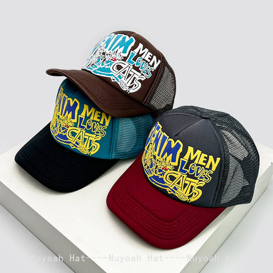 New Unisex 3D Printed Colored Letter Personal Baseball Hats Sunshade Hip Hop Breathable Color Block Trucker Caps Mesh Versatile