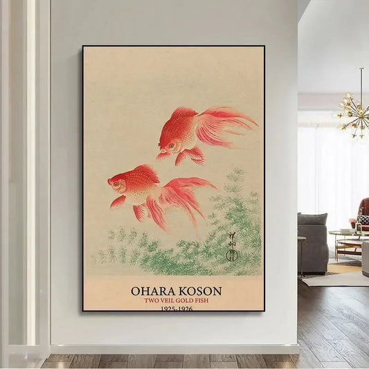 Hokusai Ohara Red Koson Japanese Art Poster Vintage Guest Home Room Decor Wall