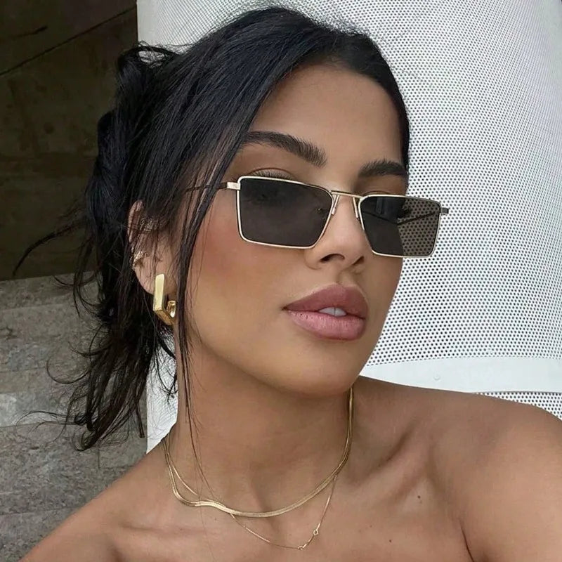 Chic Women's Rectangular Metal Fashion Glasses  for Daily Wear，Commuting, Vacations & College Parties