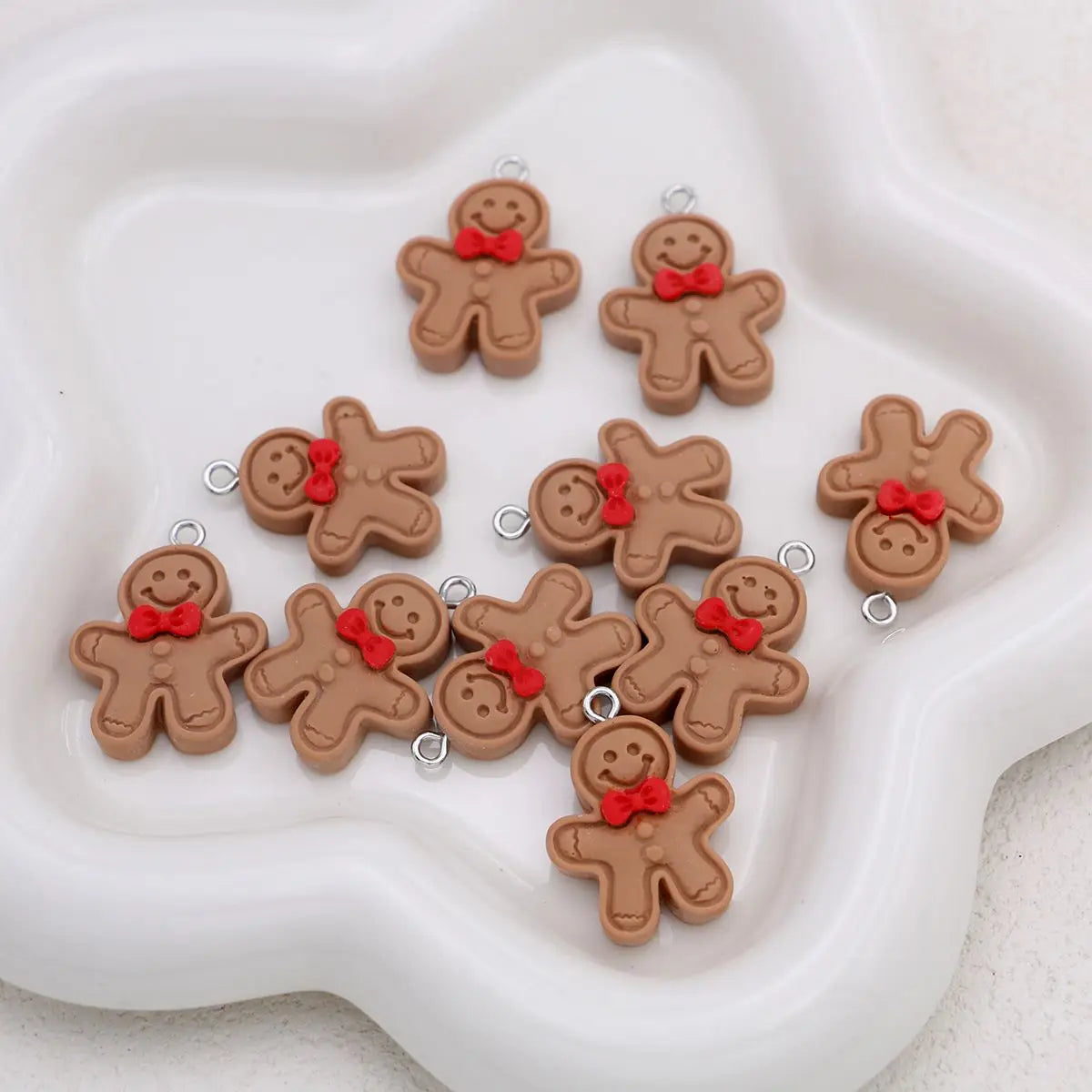 10pcs Cartoon Bow Gingerbread Decoration Christmas Pendants for DIY Jewelry, Necklace Bracelet Earrings Keychain Accessories