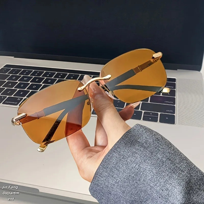 2pcs Men's Frameless Fashion Glasses  Lightweight and Durable Design Suitable for Driving and Daily Wear