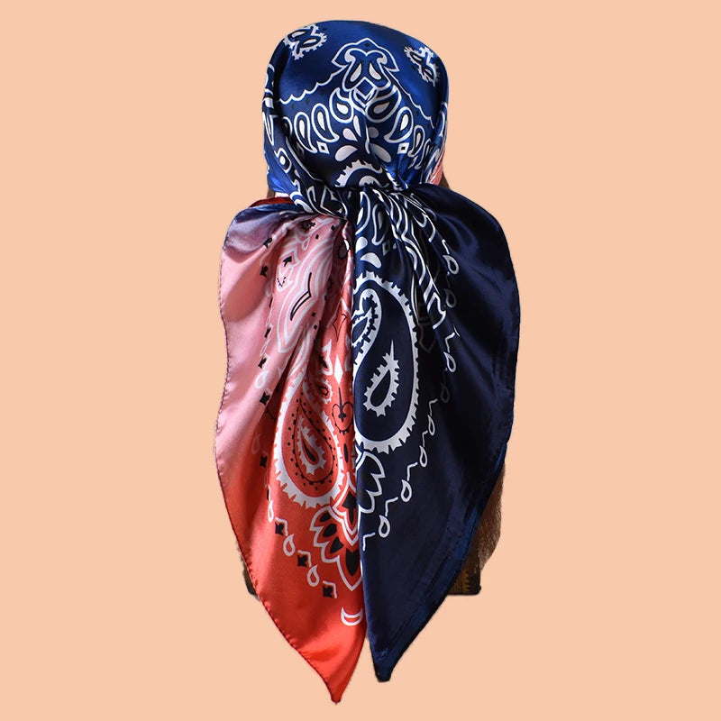 1PC Gradient Paisley Print Satin Square Scarf Women's Hair Accessory Spring New Style Versatile Belt Bag Decor Silk Headband
