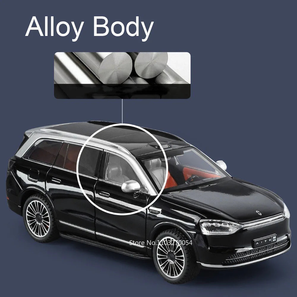 1:24 Sailux AITO M9 Diecast Models Toys Alloy Car Ornament Sound Light Pull Back Doors Opened Miniature Vehices Children's Gifts