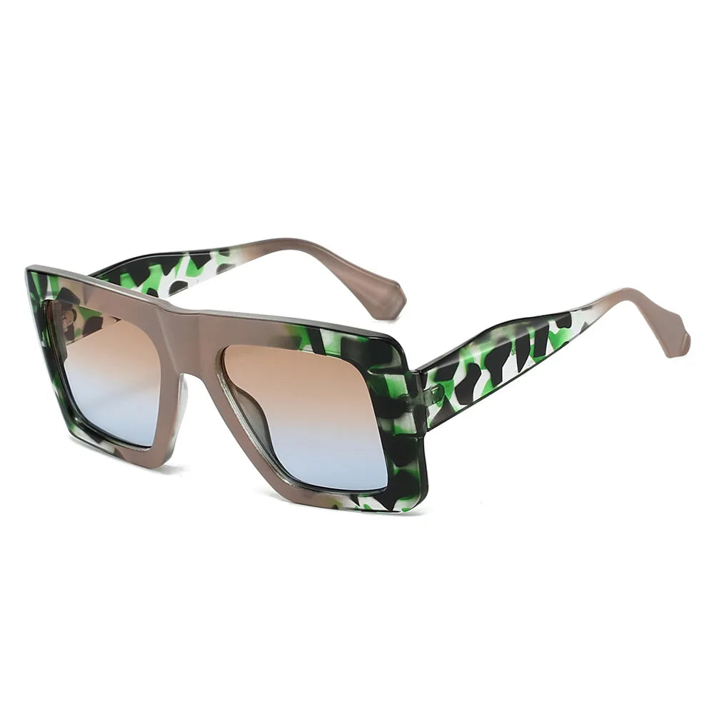 JNPCXI New Retro Oversized Square Sunglasses Women Fashion Leopard Gradient Shades UV400 Men Punk Sun Glasses
